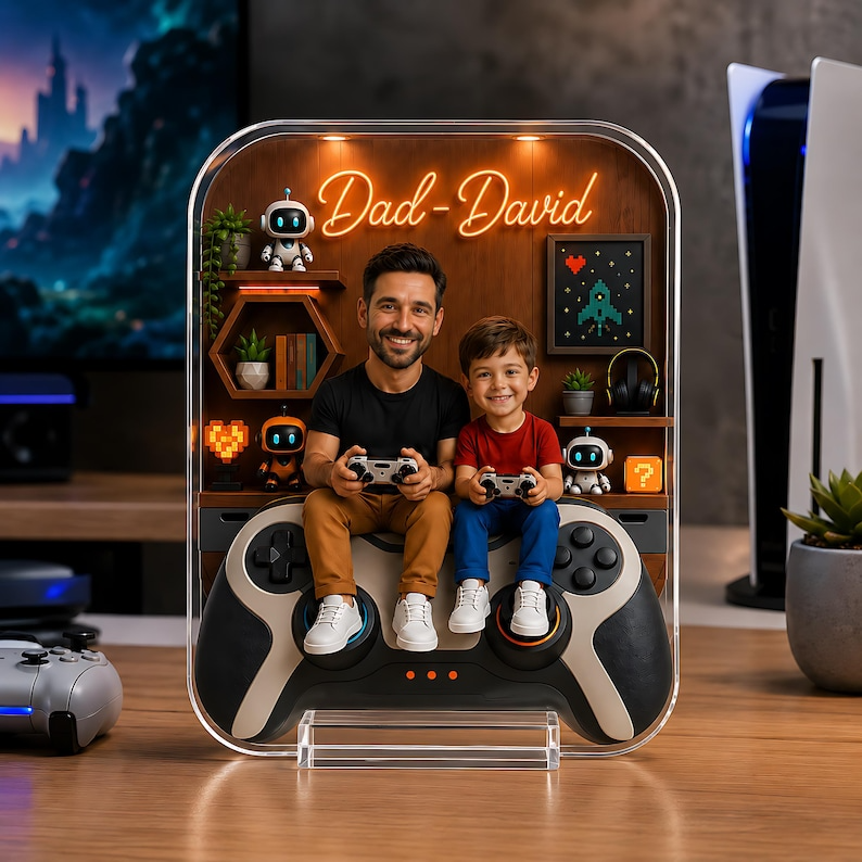 Personalized Dad And Son Gaming Acrylic Block, Custom Dad Acrylic Plaque from Kids, Father's Day Gaming Decor, Keepsake for Dad from Kid