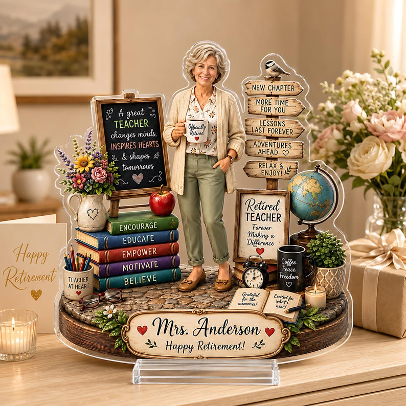 Personalized Teacher Retirement Gift, Custom Retired Teacher Acrylic Block, Happy Retirement Keepsake Decor, Thank You Teacher Gift for Her