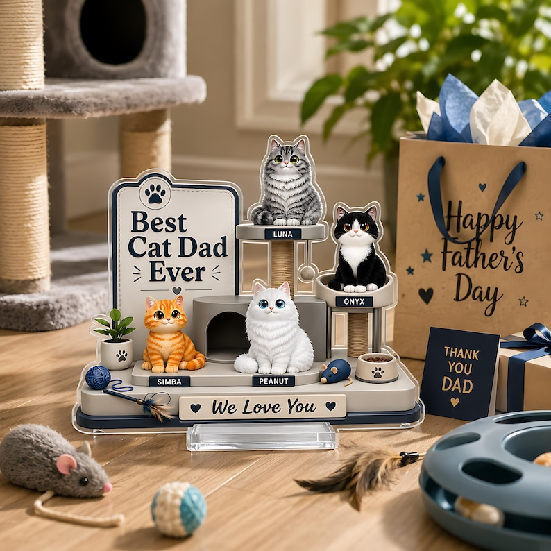 Personalized Cat Dad Gift, Custom Cat Acrylic Plaque from Cats, Father's Day Gift for Cat Dad, Best Cat Dad Ever Pet Memorial Decor Keepsake