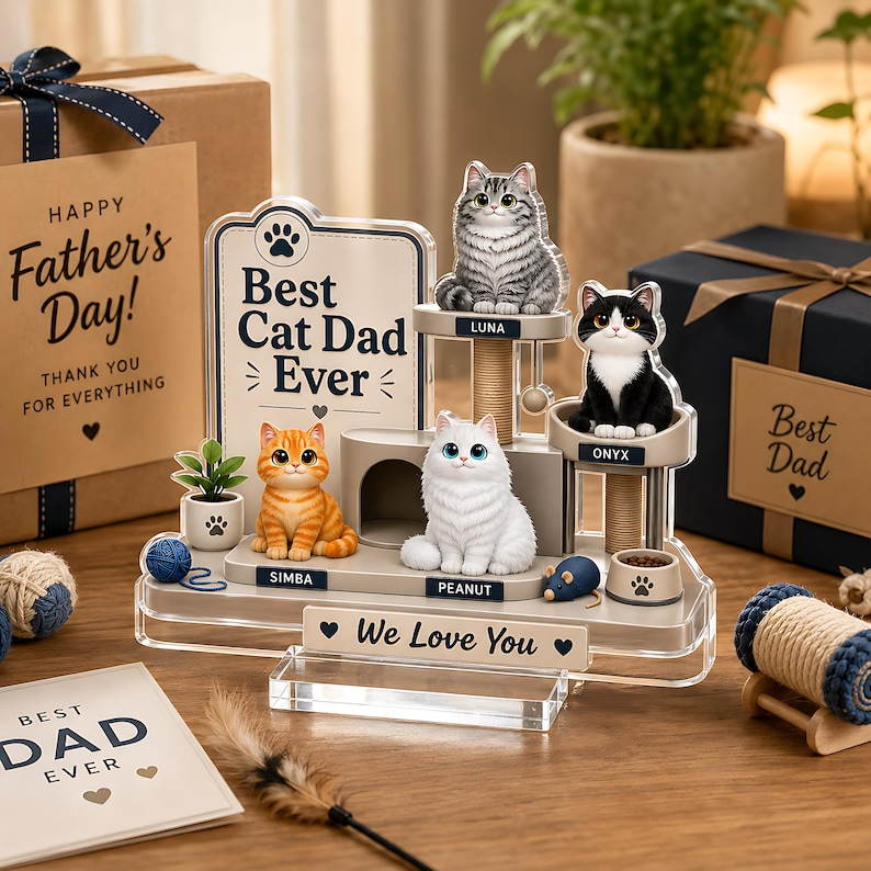 Personalized Cat Dad Gift, Custom Cat Acrylic Plaque from Cats, Father's Day Gift for Cat Dad, Best Cat Dad Ever Pet Memorial Decor Keepsake