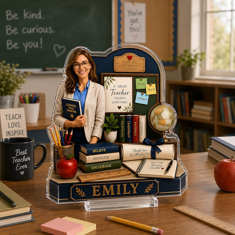 Personalized Teacher Appreciation Gift, Custom Teacher Acrylic Block, Thank You Teacher Gift, Classroom Desk Keepsake for Her Teacher Decor