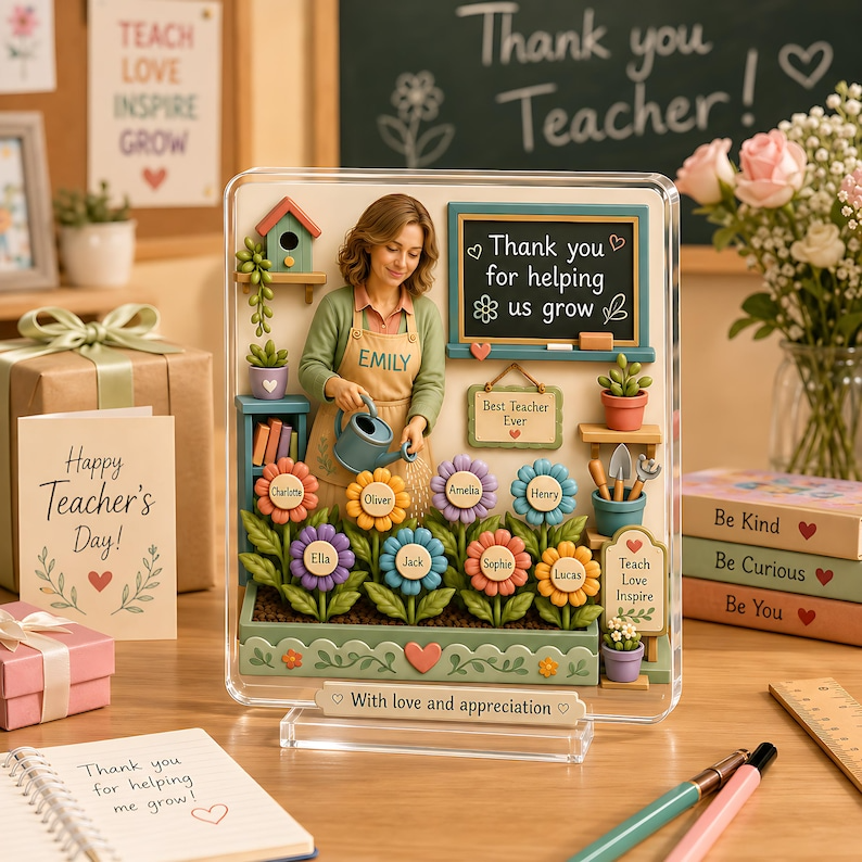 Personalized Teacher Appreciation Gift, Custom Photo Teacher Acrylic Plaque from Students, Thank You Teacher Garden Keepsake Decor Gift