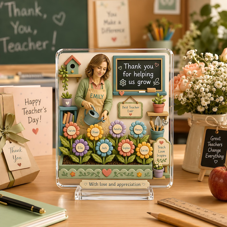 Personalized Teacher Appreciation Gift, Custom Photo Teacher Acrylic Plaque from Students, Thank You Teacher Garden Keepsake Decor Gift