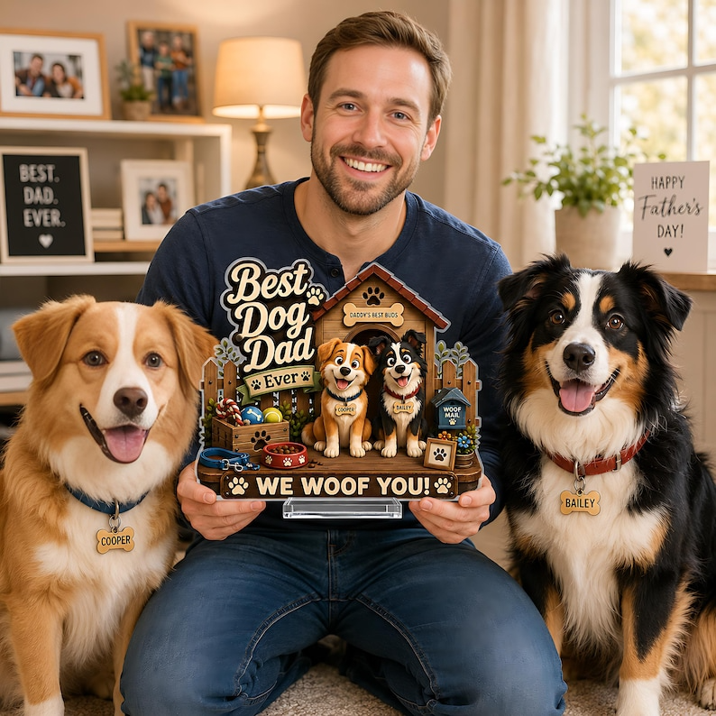Personalized Dog Dad Gift, Custom Dog Dad Acrylic Plaque from Dogs, Father's Day Gift for Pet Dad, Best Dog Dad Ever Keepsake Decor for Desk
