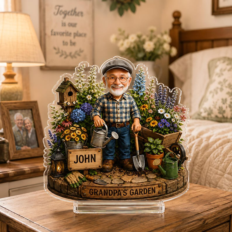 Custom Garden Gift for Grandpa, Personalized Acrylic Plaque from Grandkids, Father's Day Gardening Keepsake Decor, Grandpa Garden Sign Decor