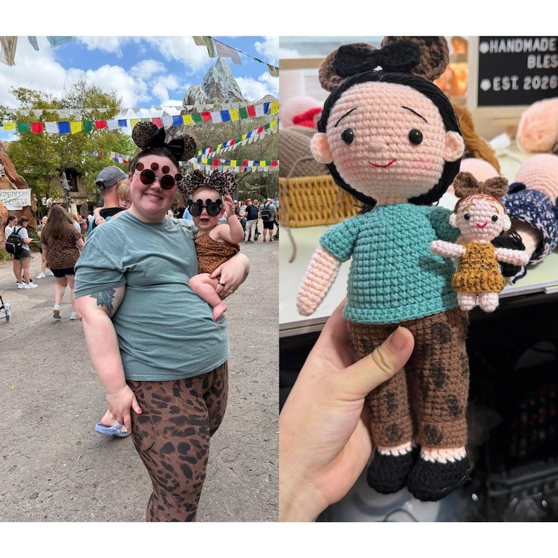 Custom Crochet Mom and Baby Doll from Photo, Personalized First Birthday Gift, Handmade Family Keepsake, Look Alike Doll, Gift for New Mom