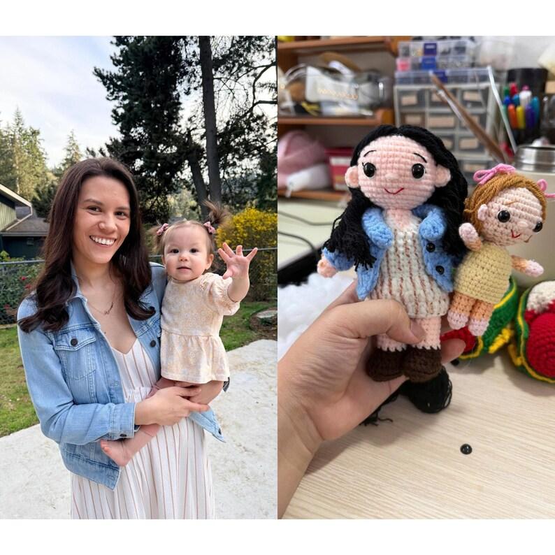 Custom Crochet Mom and Baby Doll from Photo, Personalized First Birthday Gift, Handmade Family Keepsake, Look Alike Doll, Gift for New Mom