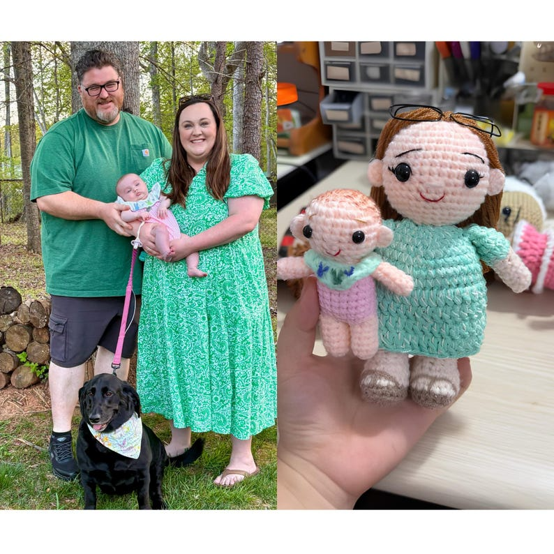 Custom Crochet Mom and Baby Doll from Photo, Personalized New Mom Gift, Handmade Amigurumi Family Portrait, First Birthday Keepsake Gift