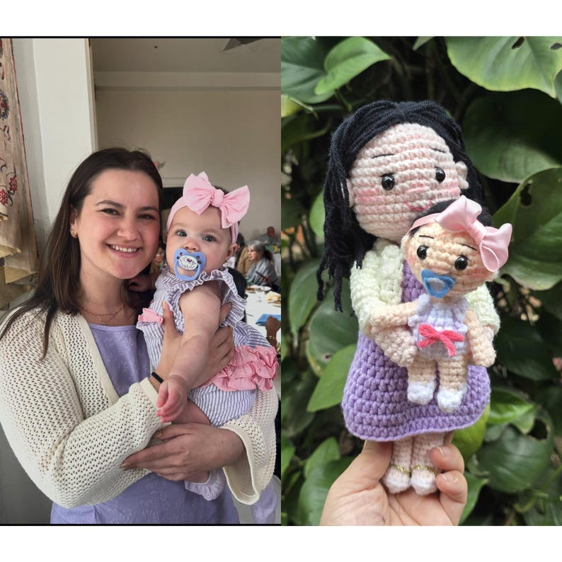 First Mother’s Day Gift for New Mom, Custom Mom and Baby Crochet Doll From Photo, Personalized Amigurumi Look Alike Doll, New Mom Gift