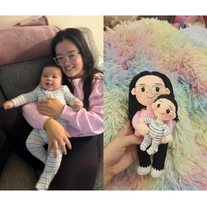 Custom Crochet Dad Doll with Baby – Personalized Father’s Day Gift for New Dad, Amigurumi Family Portrait Keepsake