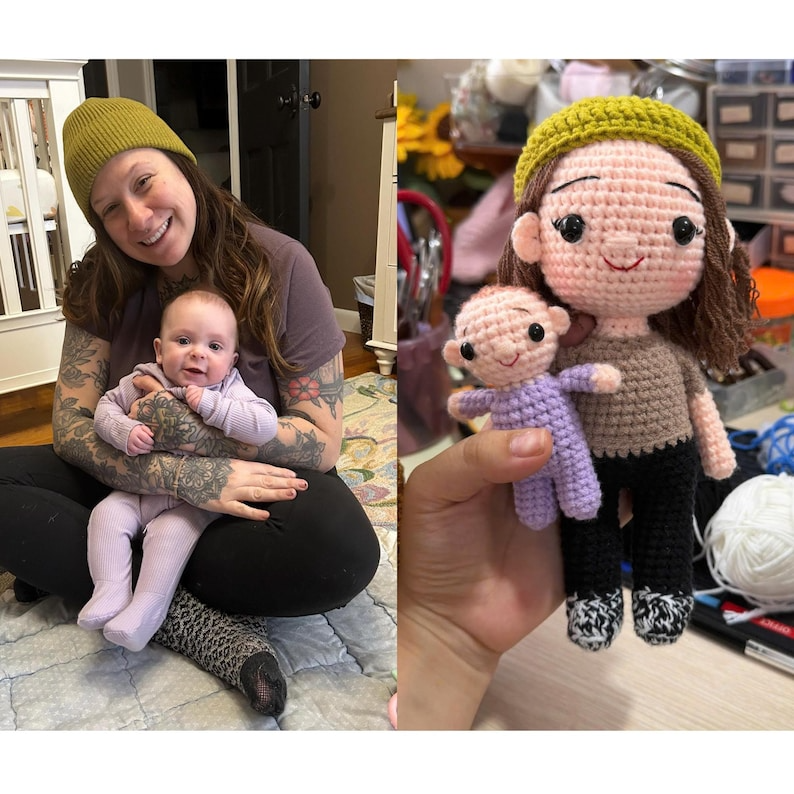 Custom Crochet Dad Doll with Baby – Personalized Father’s Day Gift for New Dad, Amigurumi Family Portrait Keepsake