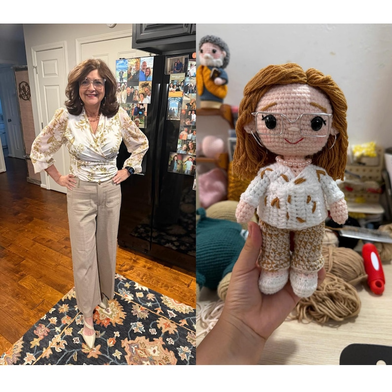 Custom Crochet Portrait Doll from Photo, Personalized Mother Gift, Handmade Crochet Doll, Unique Gift for Her