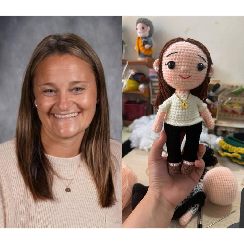 Custom Crochet Portrait Doll from Photo, Personalized Mother Gift, Handmade Crochet Doll, Unique Gift for Her
