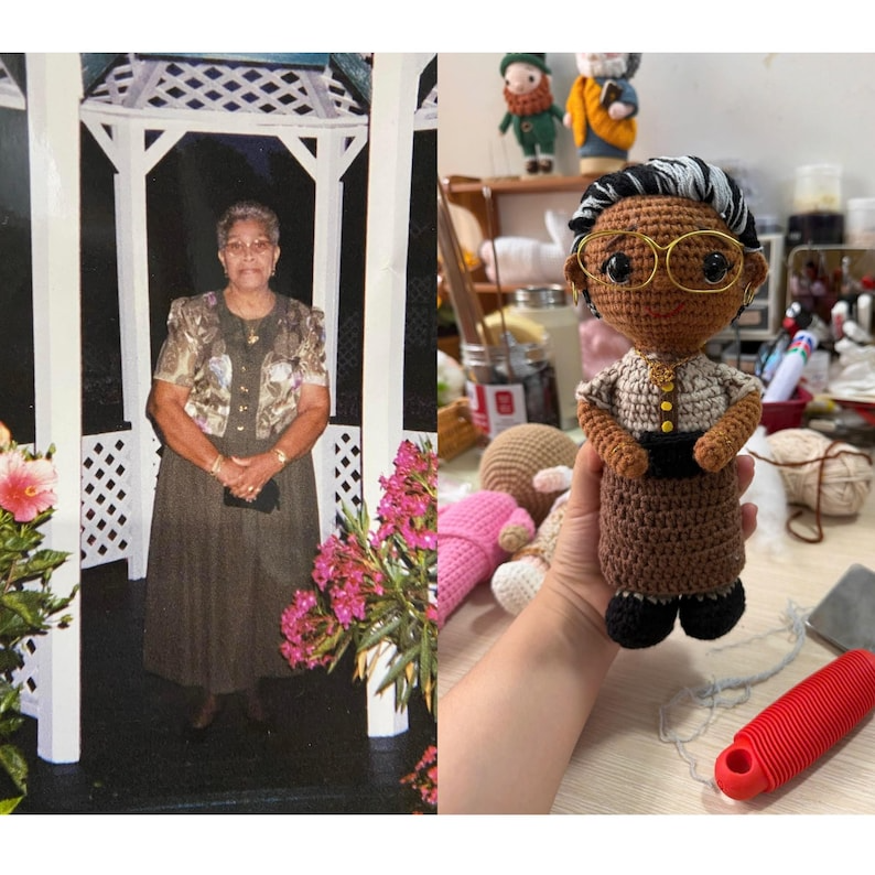 Custom Crochet Grandma Doll from Photo, Personalized Grandma Gift, Handmade Amigurumi Doll, Gift for Nana, Memorial Keepsake