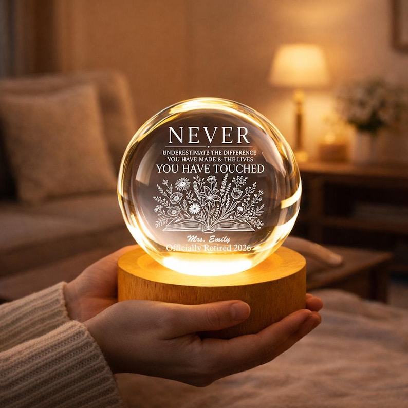 Personalized Crystal Ball Night Light Retirement Gift, Custom Engraved Teacher Appreciation Lamp, Educator Keepsake LED Decor 2026