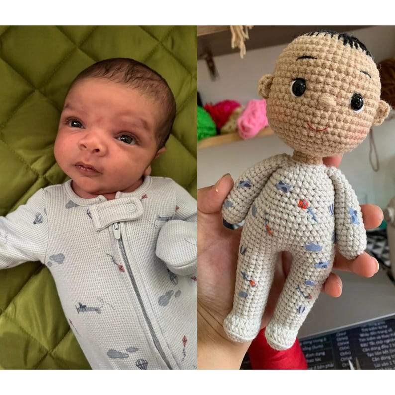 Personalized Crochet Doll, Portrait Doll, Custom Crochet Doll for newborn, baby shower gift, newborn gift, new dad gift, new mom gift