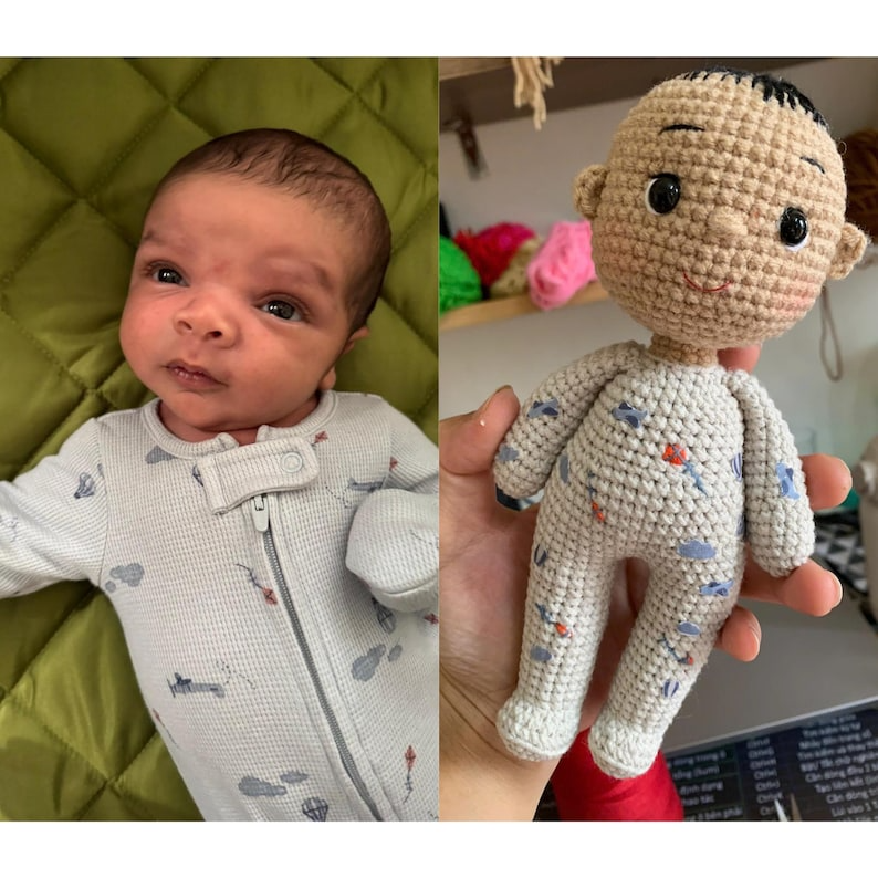 Custom Crochet Family Doll, Personalized Amigurumi Family Portrait, Handmade Couple &amp; Baby Doll, Family Keepsake Gift from Photo