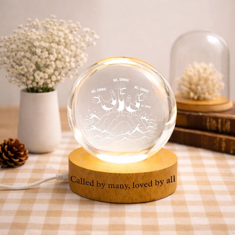 Personalized Funny Teacher Crystal Ball Night Light, Custom Teacher Appreciation Gift, Cute Classroom Decor Lamp for Teachers