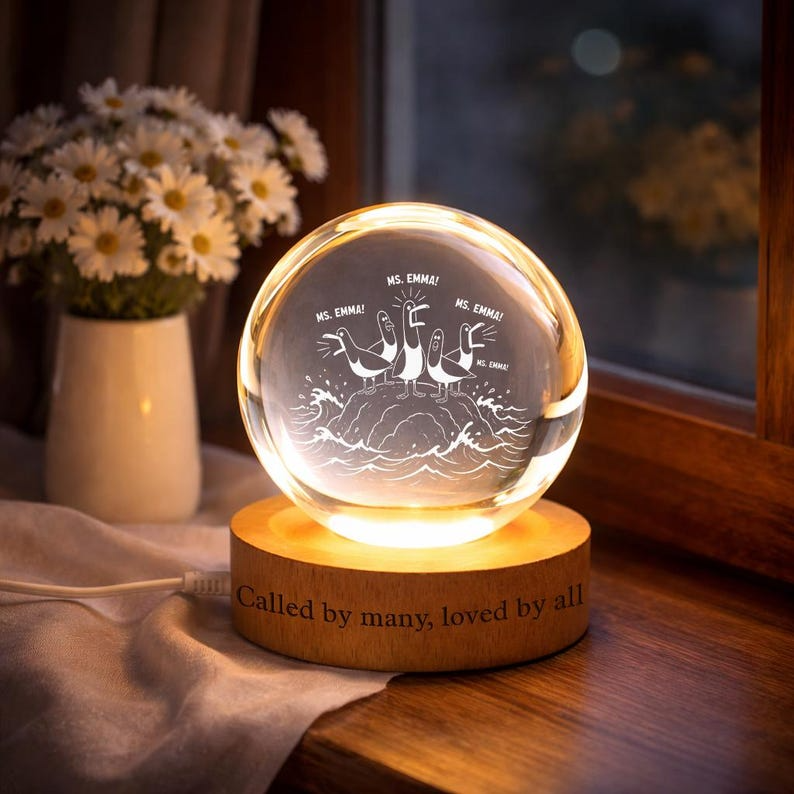 Personalized Funny Teacher Crystal Ball Night Light, Custom Teacher Appreciation Gift, Cute Classroom Decor Lamp for Teachers