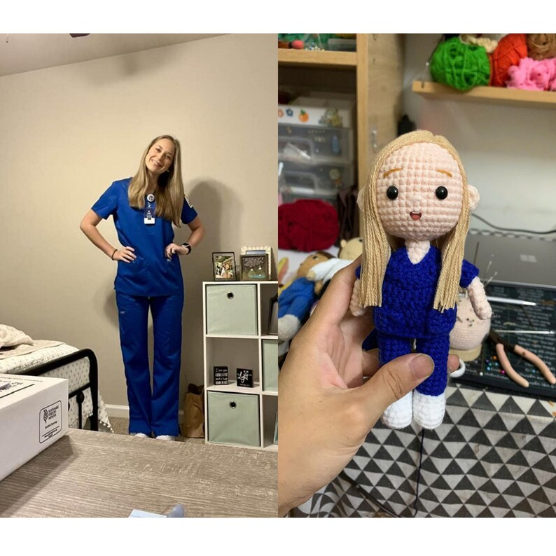 Personalized Nurse Gift, Custom Crochet Nurse Doll from Photo, Doctor Doll Amigurumi, Healthcare Worker Gift, Birthday Gift