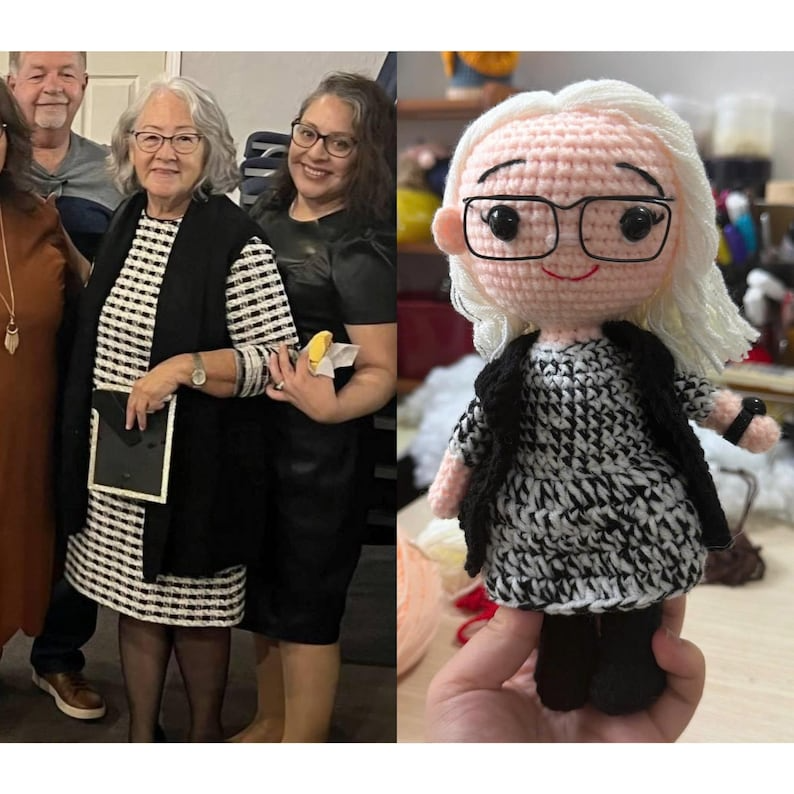 Custom Crochet Grandma Doll from Photo, Personalized Grandma Gift, Handmade Amigurumi Doll, Gift for Nana, Memorial Keepsake