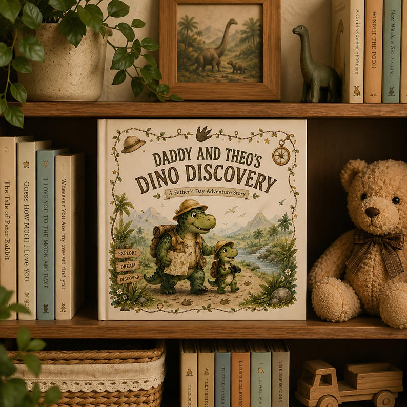 Personalized Dinosaur Book for Dad, Custom Daddy and Me Story Book, Father's Day Gift from Baby, Dino Adventure Keepsake for Kids from Daddy