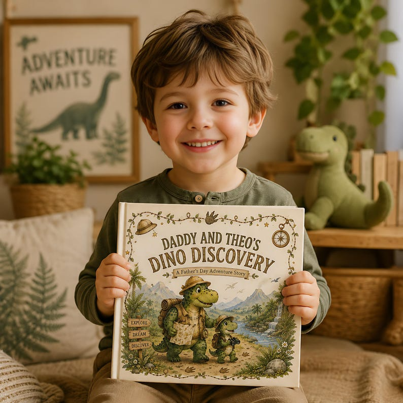 Personalized Dinosaur Book for Dad, Custom Daddy and Me Story Book, Father's Day Gift from Baby, Dino Adventure Keepsake for Kids from Daddy