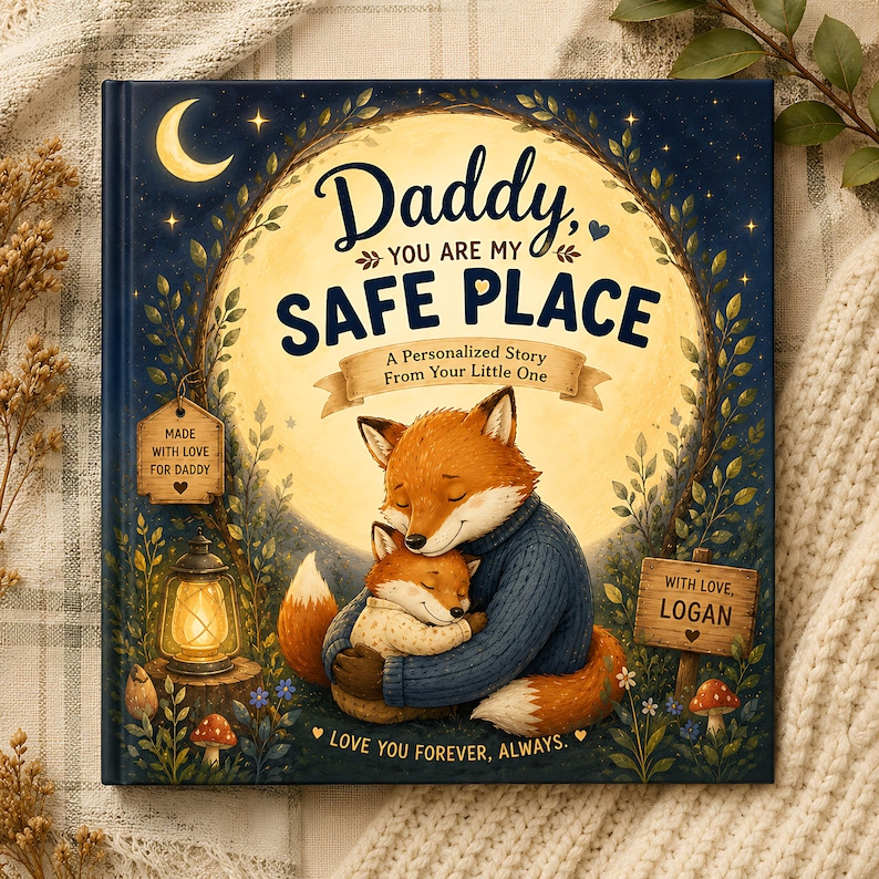 Personalized Daddy &amp; Baby Dream Book, Father's Day Gift for Dad from Baby, Daddy You Are My Safe Place, Custom Story Book, Fox Keepsake Book
