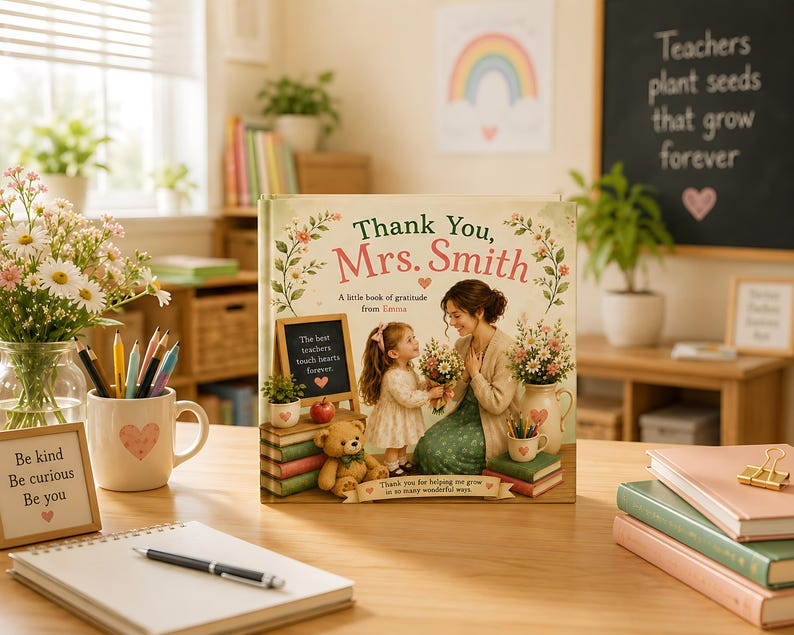 Personalized Teacher Book, Custom Student Name Story, Teacher Appreciation Gift from Child, End Year Keepsake Hardcover Gift 2026