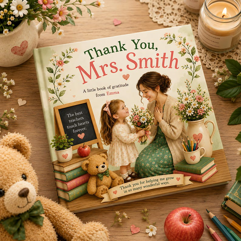 Personalized Teacher Book, Custom Student Name Story, Teacher Appreciation Gift from Child, End Year Keepsake Hardcover Gift 2026