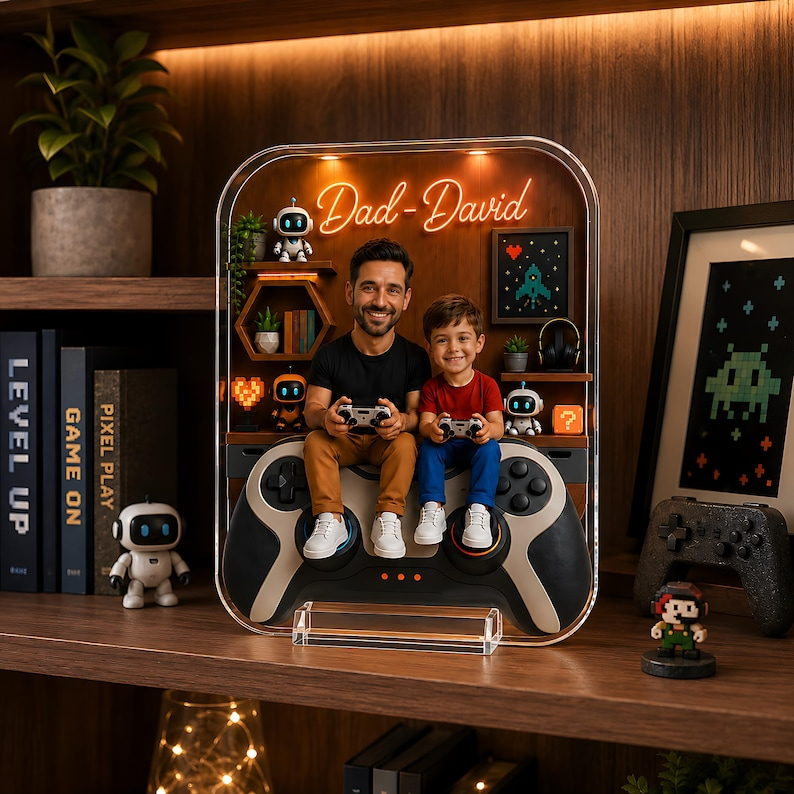 Personalized Dad And Son Gaming Acrylic Block, Custom Dad Acrylic Plaque from Kids, Father's Day Gaming Decor, Keepsake for Dad from Kid