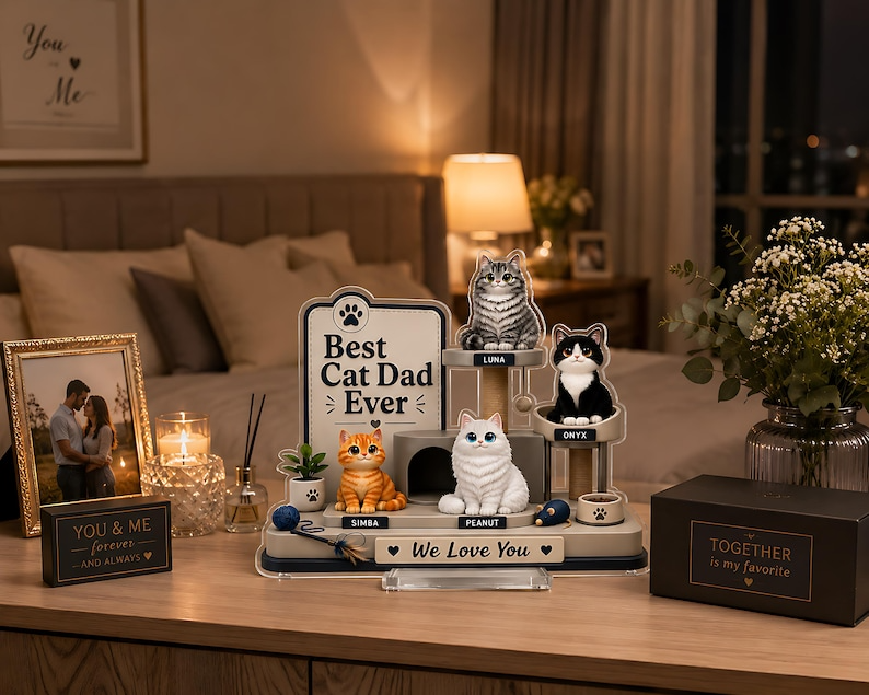 Personalized Cat Dad Gift, Custom Cat Acrylic Plaque from Cats, Father's Day Gift for Cat Dad, Best Cat Dad Ever Pet Memorial Decor Keepsake