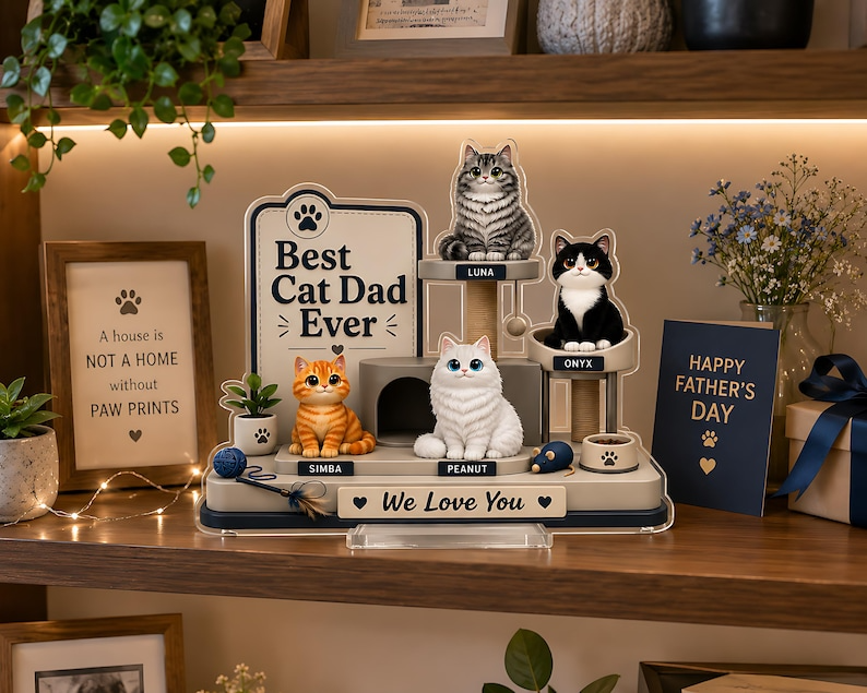 Personalized Cat Dad Gift, Custom Cat Acrylic Plaque from Cats, Father's Day Gift for Cat Dad, Best Cat Dad Ever Pet Memorial Decor Keepsake