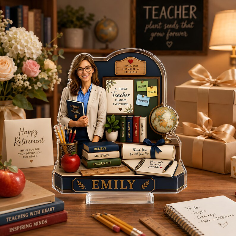 Personalized Teacher Appreciation Gift, Custom Teacher Acrylic Block, Thank You Teacher Gift, Classroom Desk Keepsake for Her Teacher Decor