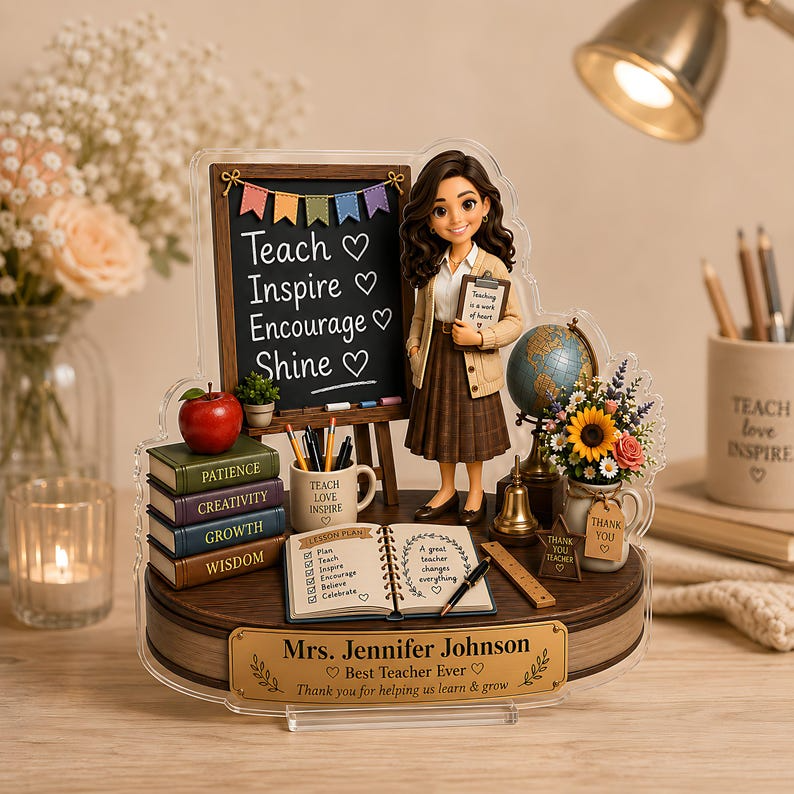 Personalized Teacher Appreciation Acrylic Block, Custom Name Best Teacher Sign, Classroom Chalkboard Gift, End of Year Teacher Gift