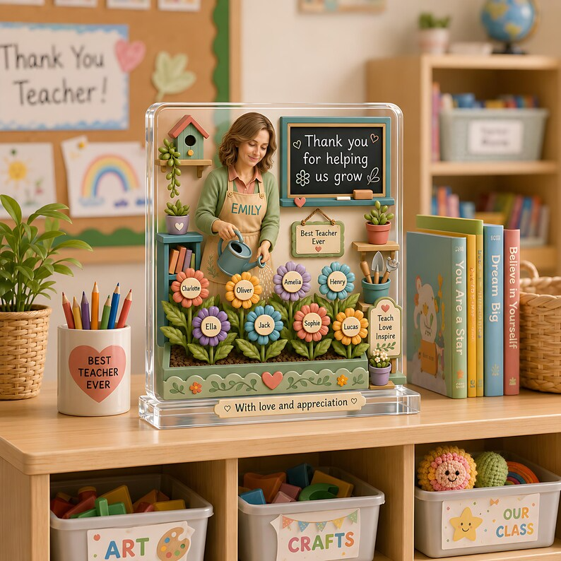 Personalized Teacher Appreciation Gift, Custom Photo Teacher Acrylic Plaque from Students, Thank You Teacher Garden Keepsake Decor Gift