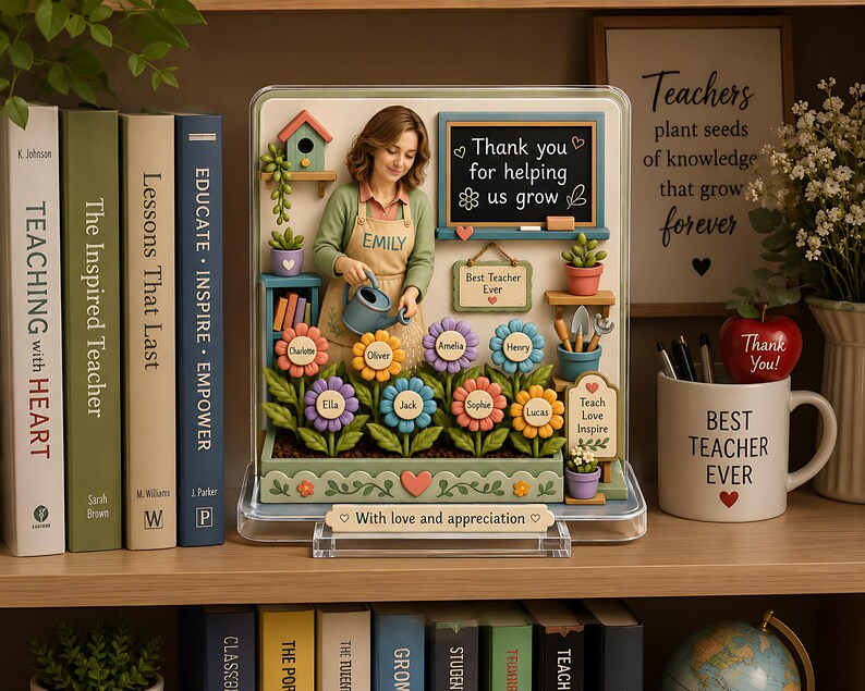 Personalized Teacher Appreciation Gift, Custom Photo Teacher Acrylic Plaque from Students, Thank You Teacher Garden Keepsake Decor Gift
