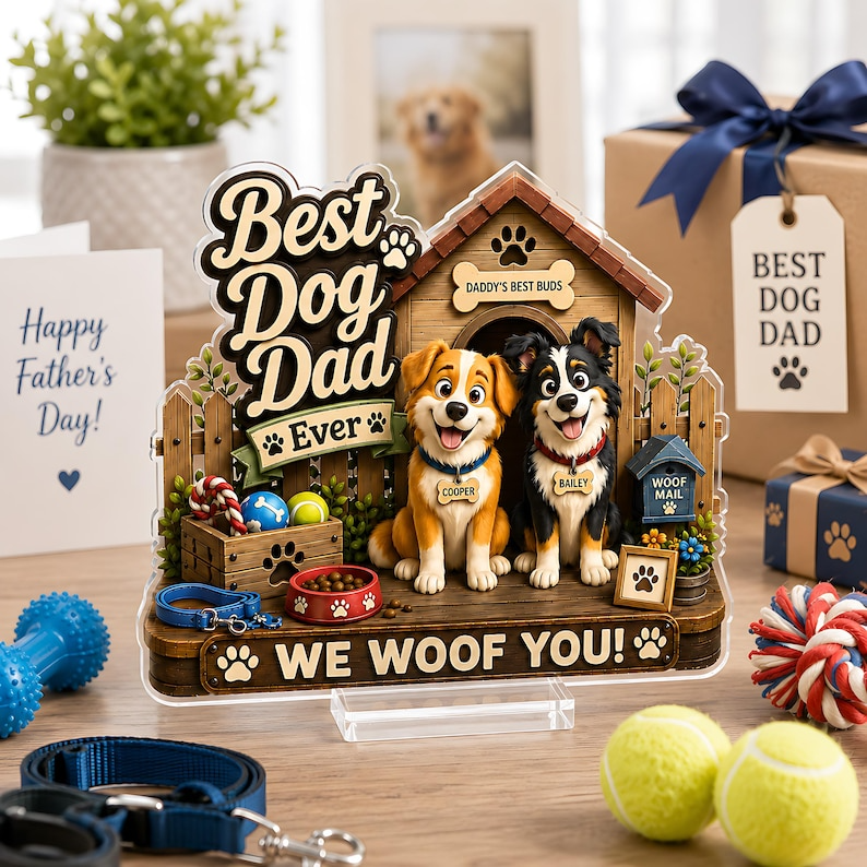 Personalized Dog Dad Gift, Custom Dog Dad Acrylic Plaque from Dogs, Father's Day Gift for Pet Dad, Best Dog Dad Ever Keepsake Decor for Desk