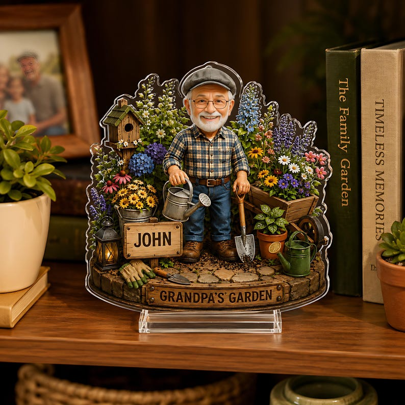Custom Garden Gift for Grandpa, Personalized Acrylic Plaque from Grandkids, Father's Day Gardening Keepsake Decor, Grandpa Garden Sign Decor
