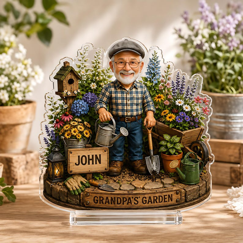 Custom Garden Gift for Grandpa, Personalized Acrylic Plaque from Grandkids, Father's Day Gardening Keepsake Decor, Grandpa Garden Sign Decor