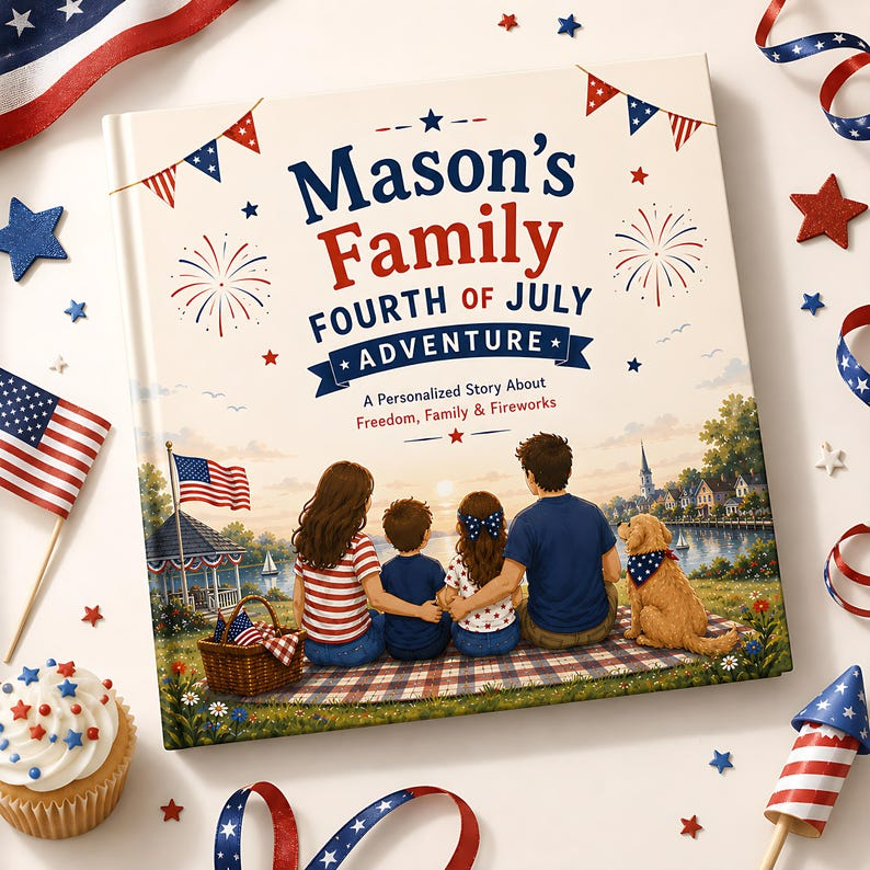 Personalized 250 Years Anniversary Book, Custom Family Story Book, Independence Day Adventure, Patriotic Kids Keepsake Gift for Baby