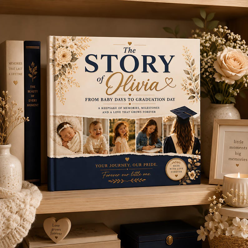 Personalized Graduation Memory Book, Custom Name Photo Keepsake, Baby Days to Graduation Day Story, Senior Gift for Daughter Son 2026