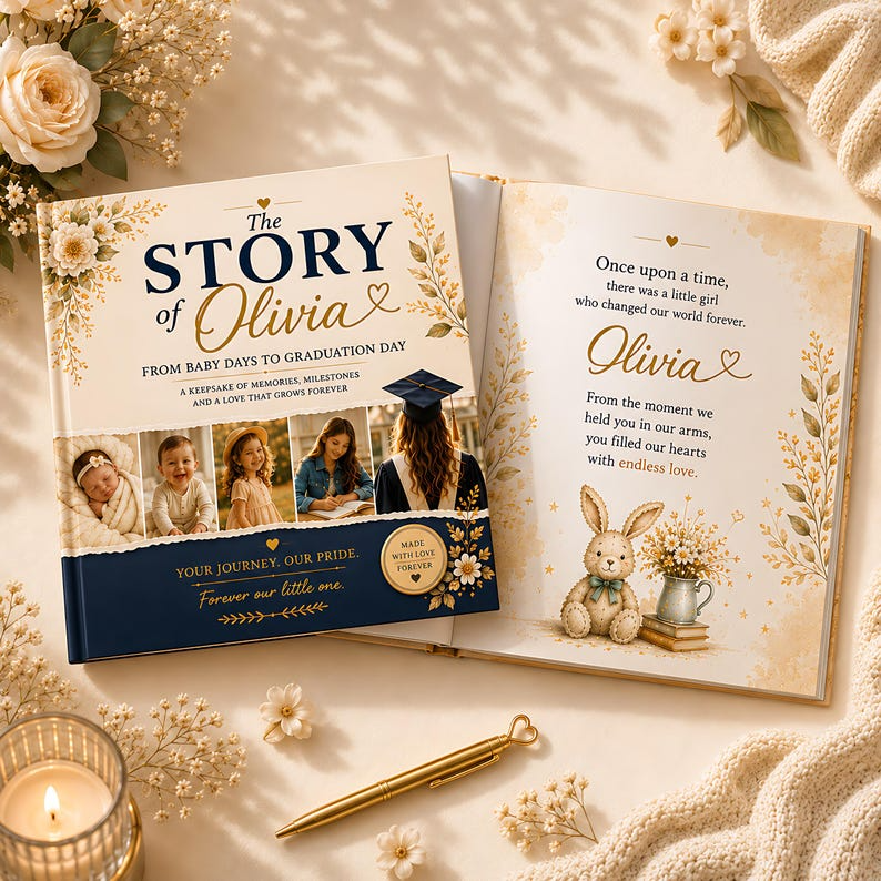 Personalized Graduation Memory Book, Custom Name Photo Keepsake, Baby Days to Graduation Day Story, Senior Gift for Daughter Son 2026