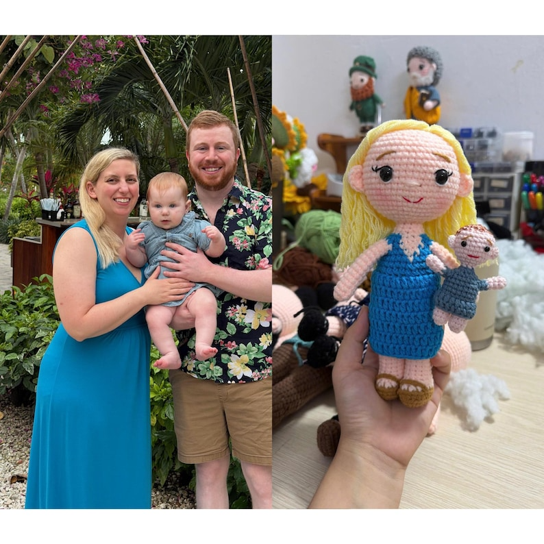 Custom Crochet Mom and Baby Doll from Photo, Personalized First Birthday Gift, Handmade Family Keepsake, Look Alike Doll, Gift for New Mom