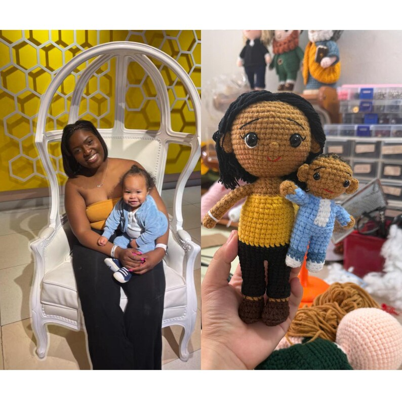 Custom Crochet Mom and Baby Doll from Photo, Personalized First Birthday Gift, Handmade Family Keepsake, Look Alike Doll, Gift for New Mom