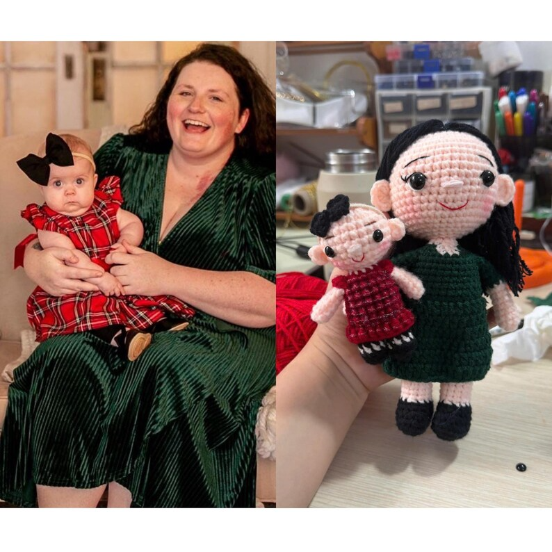 Custom Crochet Mom and Baby Doll from Photo, Personalized First Birthday Gift, Handmade Family Keepsake, Look Alike Doll, Gift for New Mom