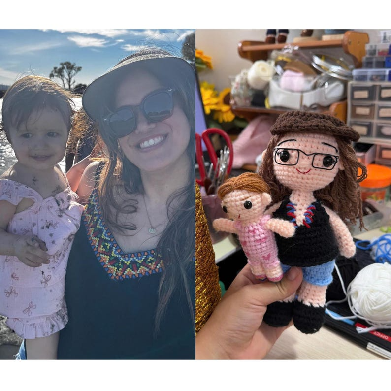 Custom Crochet Mom and Baby Doll from Photo, Personalized New Mom Gift, Handmade Amigurumi Family Portrait, First Birthday Keepsake Gift