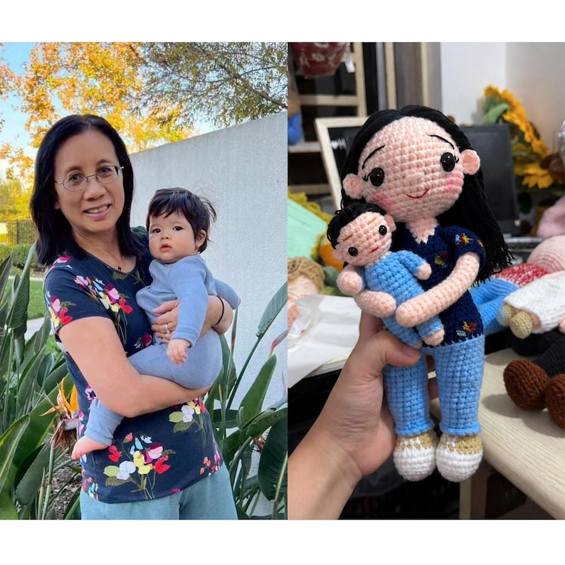 Custom Crochet Dad Doll with Baby – Personalized Father’s Day Gift for New Dad, Amigurumi Family Portrait Keepsake