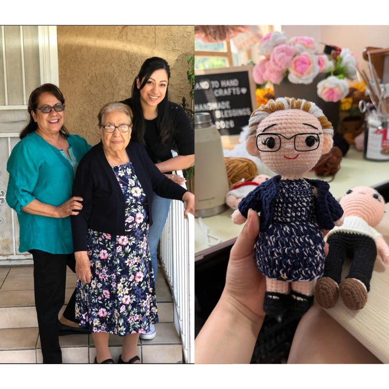Custom Crochet Portrait Doll from Photo, Personalized Mother Gift, Handmade Crochet Doll, Unique Gift for Her
