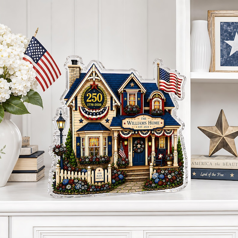 Personalized America 250th Anniversary Acrylic Block, 1776-2026 Patriotic House Decor, Custom Name 4th of July Gift For Independence Day